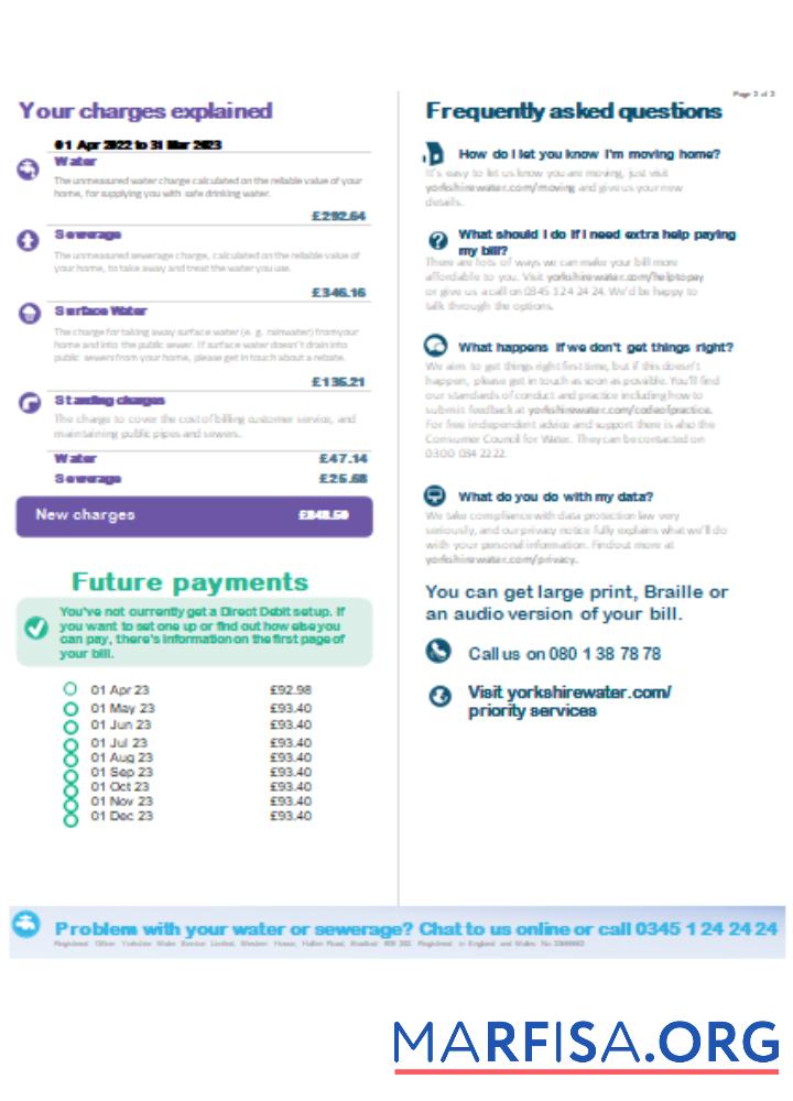 Realistic Yorkshire water utility business bill, page 2 SCR real example